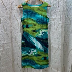 Frank Lyman Abstract Print Sleeveless Sheath Dress Women 8 Green Teal Excellent